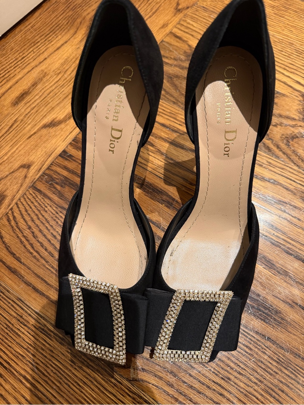 Dior Black Satin D’Orsay Pumps with Crystal Buckle - Picture 9 of 13